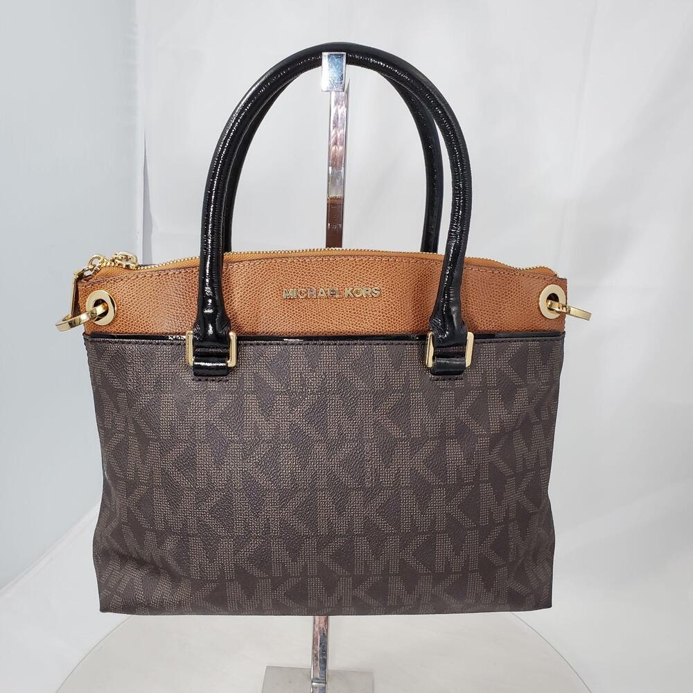 Michael Kors Aubrey Signature MK Brown Logo Satchel Tote Bag No Strap